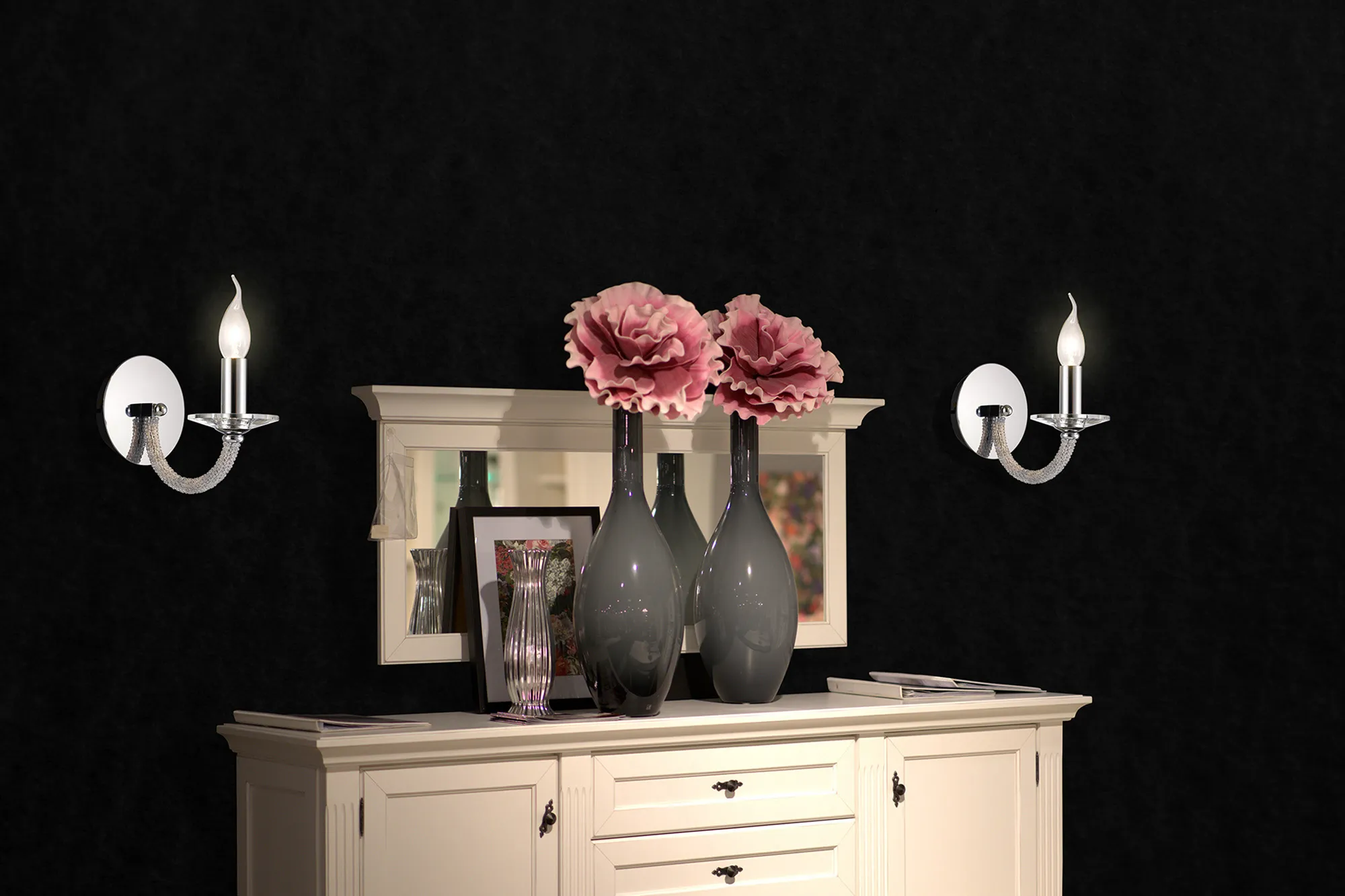 Elena Polished Chrome Crystal Wall Lights Diyas Armed Wall Lights Elena Polished Chrome Crystal Wall Lights Diyas Armed Wall Lights